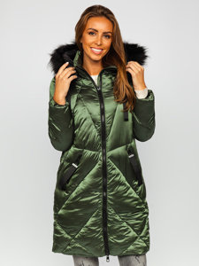 Zelena prošivena ženska zimska jakna s kapuljačom Bolf 23070