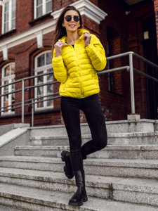 Žuta prošivena prijelazna ženska jakna s kapuljačom Bolf M23036